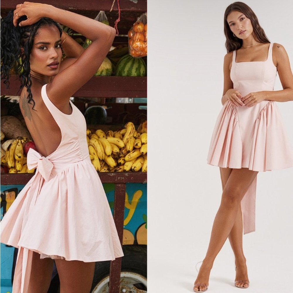 HOUSE OF CB 'Florianne' Soft Peach Bow Mini Dress - Picture 3 of 8
